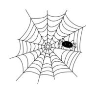 Spinne Netz mit süß wenig Spinne einfach Hand gezeichnet Vektor Gliederung Illustration von Gekritzel schick Halloween unheimlich Dekor Elemente, Clip Art perfekt zum Halloween Party, Karikatur gespenstisch Charakter