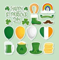 Happy Saint Patricks Day Schriftzug mit Set Icons vektor