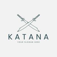 katana logotyp linje konst vektor illustration mall design. svärd ikon design