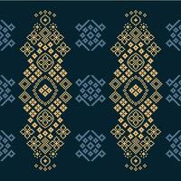 ethnisch geometrisch Stoff Muster Kreuz Stich.ikat Stickerei ethnisch orientalisch Pixel Muster Marine Blau Hintergrund. abstrakt, vektor, illustration. Textur, Kleidung, Rahmen, Dekoration, Motive, Seide Hintergrund. vektor