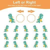 Beräkna och skriva de resultat. matematiskt aktivitet sida med söt dinosaurier. vänster eller rätt kalkylblad för barn. matematik kalkylblad för ungar. pedagogisk tryckbar matematik. vektor fil.