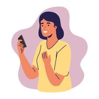 ung kvinna som använder smartphone chattar karaktär vektor