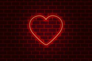röd neon hjärta på de mörk tegel vägg. vektor design.
