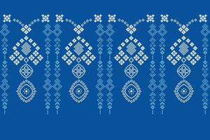 ethnisch geometrisch Stoff Muster Kreuz Stich.ikat Stickerei ethnisch orientalisch Pixel Muster Blau Hintergrund. abstrakt, vektor, illustration. Textur, Kleidung, Rahmen, Dekoration, Motive, Seide Hintergrund. vektor