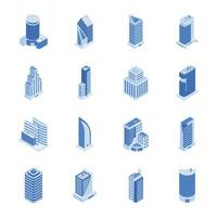 packa av skyskrapa byggnader isometrisk ikoner vektor
