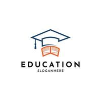 Bildung Logo Design kreativ Idee mit Buch und Toga Hut Konzept vektor