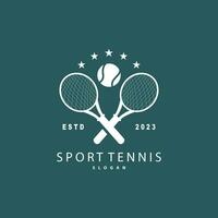 Tennis Logo Design, Turnier Sport, Ball und Schläger Vektor einfach Silhouette Illustration