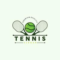 Tennis Logo Design, Turnier Sport, Ball und Schläger Vektor einfach Silhouette Illustration