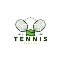 Tennis Logo Design, Turnier Sport, Ball und Schläger Vektor einfach Silhouette Illustration