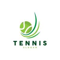 tennis logotyp design, turnering sport, boll och racket vektor enkel silhuett illustration