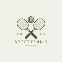 Tennis Logo Design, Turnier Sport, Ball und Schläger Vektor einfach Silhouette Illustration