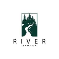 Fluss Logo Design, Fluss Bach Vektor, Flussufer Landschaft Illustration vektor