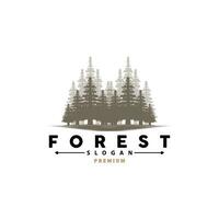 Wald Logo, Vektor Wald Holz mit Kiefer Bäume, Design inspirierend Abzeichen Etikette Illustration
