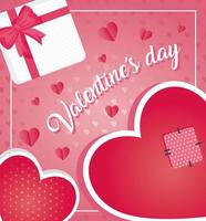 Valentinstag Poster Schriftzug mit Herzen und Geschenk vektor