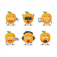 orange frukt tecknad serie karaktär är spelar spel med olika söt uttryckssymboler vektor