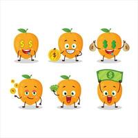 orange frukt tecknad serie karaktär med söt uttryckssymbol föra pengar vektor