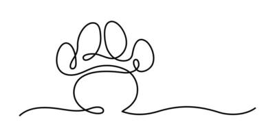 sällskapsdjur Tass skriva ut enda linje konst teckning. hund Spår elegant design element isolerat på vit bakgrund. svart och vit vektor illustration.