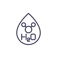 h2o-Liniensymbol mit Wassertropfen und Molekül vektor