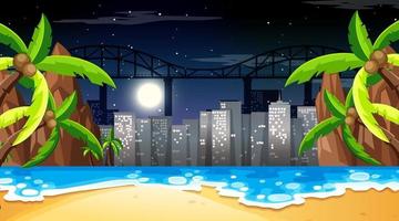 tropisk strandlandskapsplats med stadsbildsbakgrund vektor