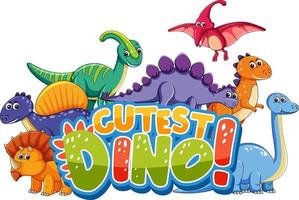 süße Dinosaurier-Cartoon-Figur mit süßestem Dino-Schriftart-Banner vektor