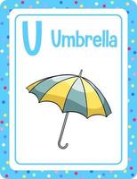 Alphabet Flashcard mit Buchstaben u für Regenschirm vektor