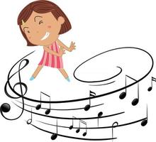 Zeichentrickfigur eines Tänzermädchens mit musikalischen Melodiesymbolen