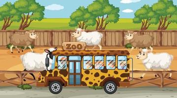 Safari-Szenen mit vielen Schafen und Zeichentrickfiguren für Kinder vektor
