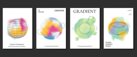 modern y2k design bakgrund omslag. abstrakt lutning grafisk med cirkel, trådram. estetisk företag kort samling illustration för flygblad, broschyr, inbjudan, social media, idol affisch. vektor