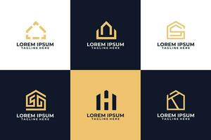 femhörning form av hus logotyp design vektor