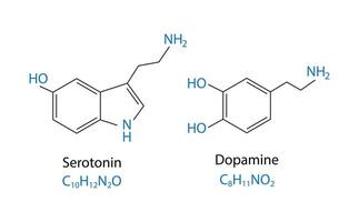 Serotonin und Dopamin chemisch Struktur Skelett- chemisch Formel. Vektor Illustration.