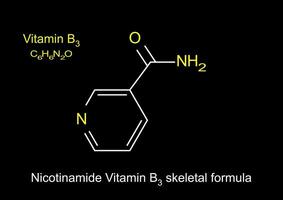 nikotinamid, nam, kemisk strukturera och skelett- formel. nikotinamid läkemedel och vitamin molekyl vektor