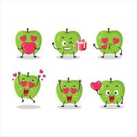 ny grön äpple tecknad serie karaktär med kärlek söt uttryckssymbol vektor