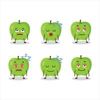 tecknad serie karaktär av ny grön äpple med sömnig uttryck vektor