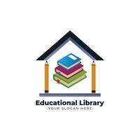 lehrreich Bibliothek Logo mit Bücher und Bleistifte vektor