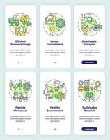 2d ikoner representerar hållbar kontor mobil app skärm uppsättning. genomgång 3 steg Flerfärgad grafisk instruktioner med tunn linje ikoner begrepp, ui, ux, gui mall. vektor