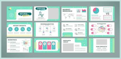 Neuromarketing Präsentation Vorlagen Satz. Entscheidung Herstellung. Wirksam Marketing Kampagne. Verbraucher Psychologie. bereit gemacht ppt Folien auf Weiß Hintergrund. Grafik Design vektor