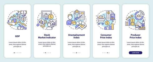 wirtschaftlich Indikatoren Onboarding Handy, Mobiltelefon App Bildschirm. Analytik Komplettlösung 3 Schritte editierbar Grafik Anleitung mit linear Konzepte. ui, ux, gui Vorlage vektor