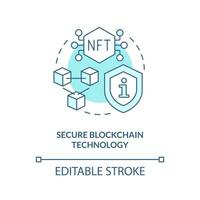 sichern Blockchain Technologie Türkis Konzept Symbol. sicher Transaktionen. nft Vorteil abstrakt Idee dünn Linie Illustration. isoliert Gliederung Zeichnung. editierbar Schlaganfall vektor