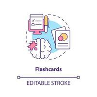Lernen Karteikarten Konzept Symbol. visualisieren Information. Auswendiglernen Techniken abstrakt Idee dünn Linie Illustration. isoliert Gliederung Zeichnung. editierbar Schlaganfall vektor