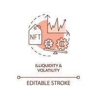 Illiquidität und Volatilität Orange Konzept Symbol. Industrie Problem. nft Nachteil abstrakt Idee dünn Linie Illustration. isoliert Gliederung Zeichnung. editierbar Schlaganfall vektor