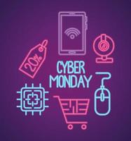 Cyber Monday Neon-Schriftzug mit Set-Icons vektor