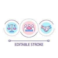 regulieren Konflikt Schleife Konzept Symbol. Anwalt Hilfe. lösen Problem. Notar Bedienung abstrakt Idee dünn Linie Illustration. isoliert Gliederung Zeichnung. editierbar Schlaganfall vektor