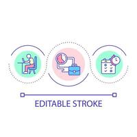 arbete schema slinga begrepp ikon. jobb tidtabell. företag tid förvaltning. förhindra burnout abstrakt aning tunn linje illustration. isolerat översikt teckning. redigerbar stroke vektor