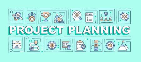 projekt planera ord begrepp turkos baner. uppgift förvaltning. infographics med redigerbar ikoner på Färg bakgrund. isolerat typografi. vektor illustration med text