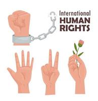 internationell bokstäver för mänskliga rättigheter med händer vektor