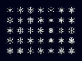 vektor uppsättning av annorlunda snöflinga ikon på svart bakgrund