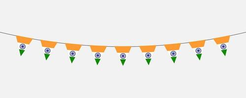Indien flaggväv krans sträng av triangel- flaggor i platt stil design isolerat på ljus grå bakgrund. vektor