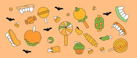 süß handgemalt Halloween Süßigkeiten Sammlung. vektor