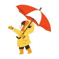 flicka med paraply och regnkappa vektor