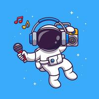 söt astronaut lyssnande musik med boombox tecknad serie vektor ikon illustration. vetenskap musik ikon begrepp isolerat premie vektor. platt tecknad serie stil